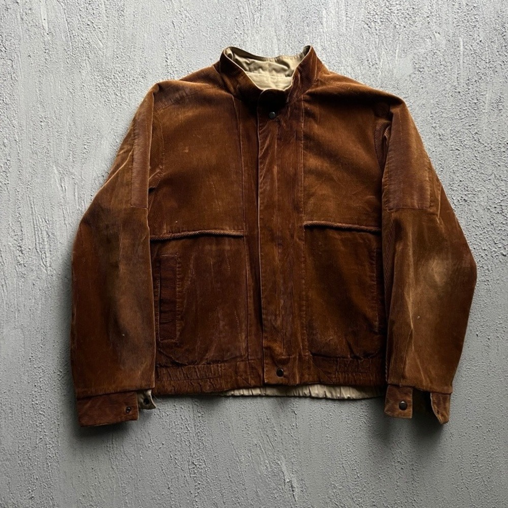 Vintage Corduroy Bomber Jacket Large Brown 1970s Full Zip Harrington